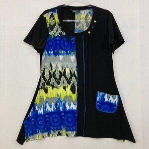 Frank Lyman size 16 Multi Color Artsy Abstract Print Stretch Knit Tunic Festival
